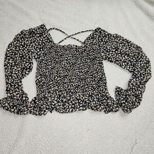 Paper Moon Black Floral Cropped Bohemian Sexy‎ Strappy Back Smocked Top Sz Small